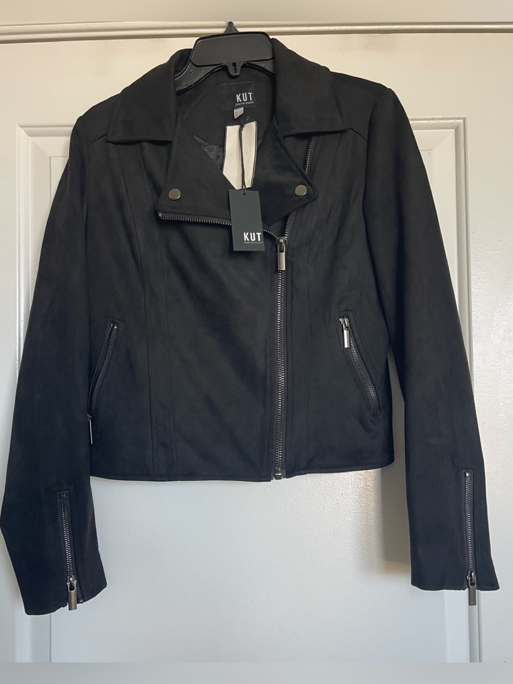 Kut from the Kloth Faux Suede Moto Jacket with Zipper Details